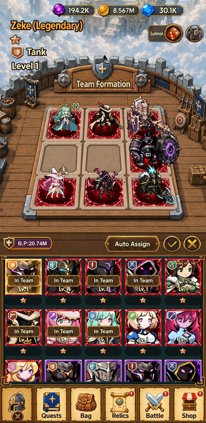 A custom team arranged on the formation board