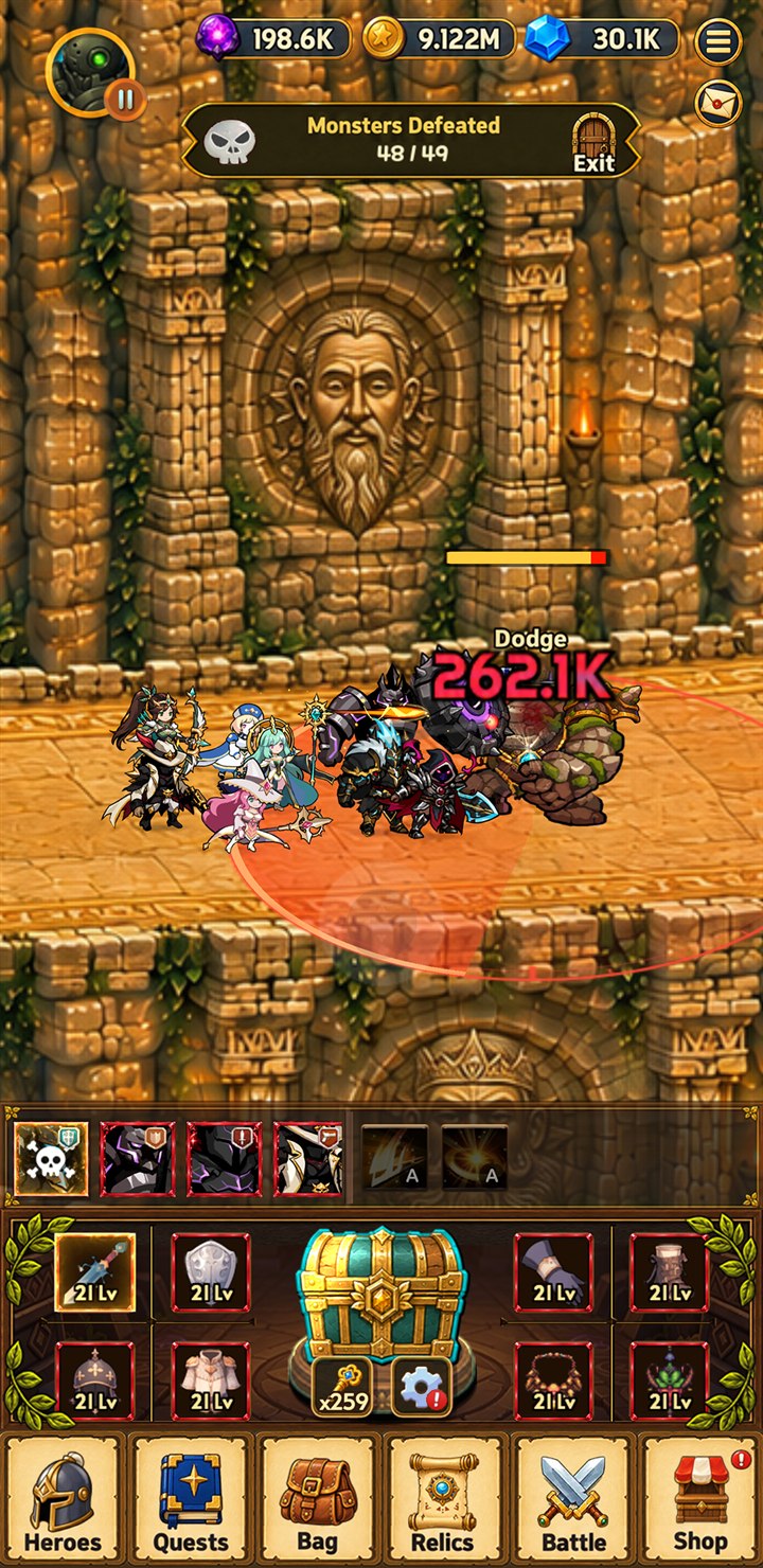 A party of heroes battling a monster in an ancient dungeon